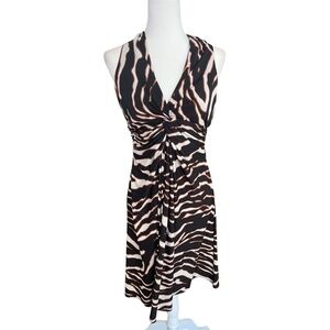 Y2K Twist-Front Halter Dress 12 Animal Print Cocktail Party